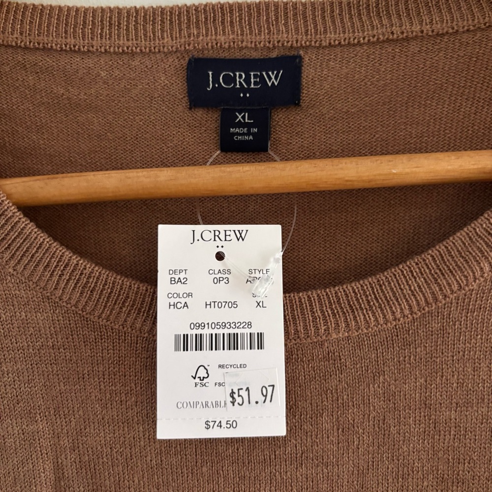 J.Crew‎ Supersoft Wool Blend Crewneck Sweater Men’s Medium Camel Tan NWT Preppy - Picture 2 of 8